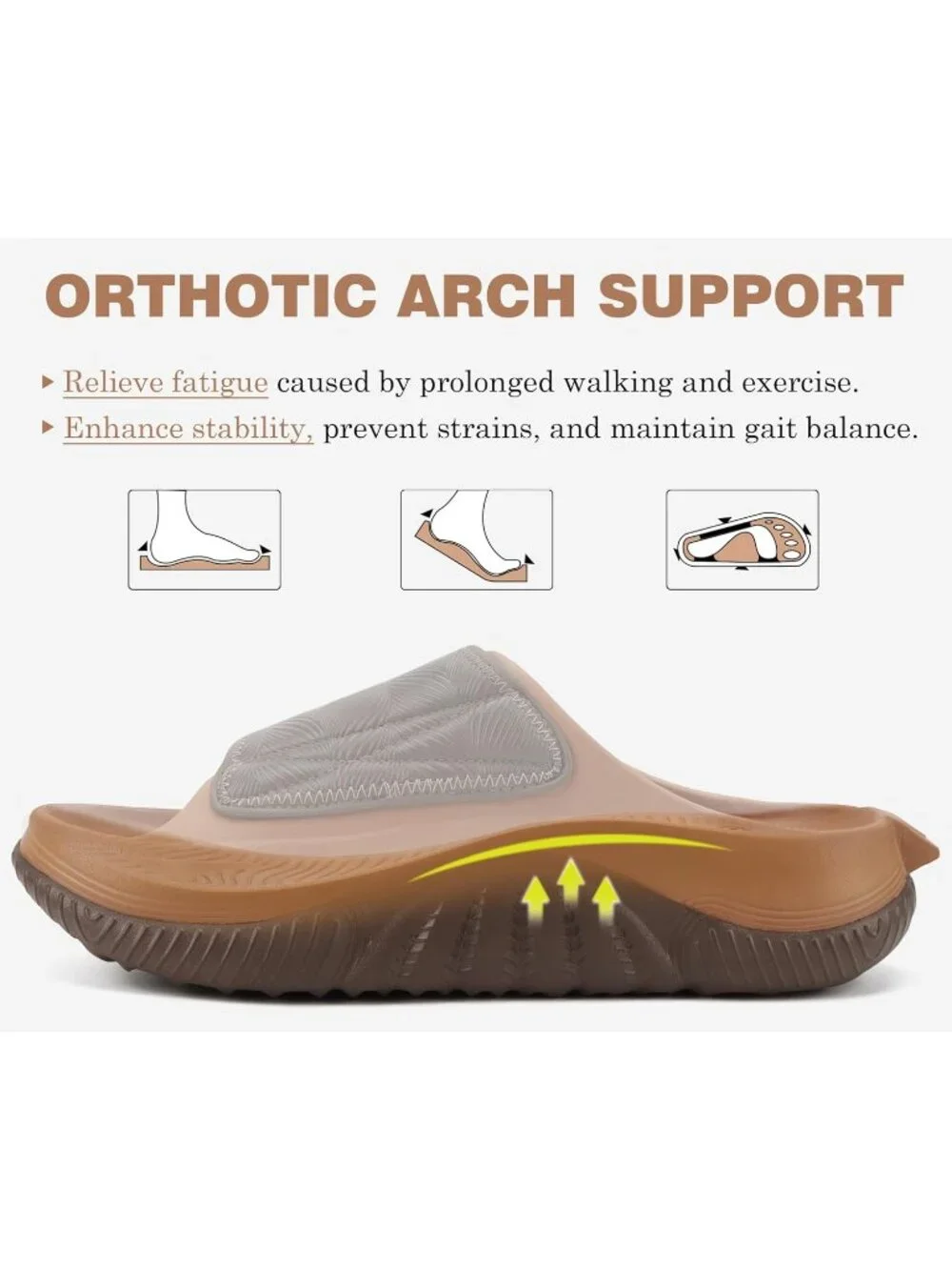 Men's Khaki\Brown Recovery Sandals Orthopaedic Plantar Fascistic Walking Casual